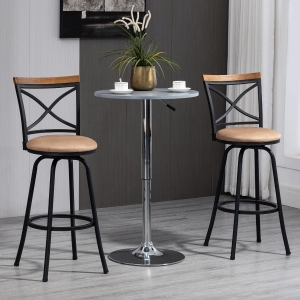 HOMCOM Bar Stools Set of 2, Retro Breakfast Stools, Retro Barstool with Steel Frame and Round Footrest for Kitchen and Dining Room, Black