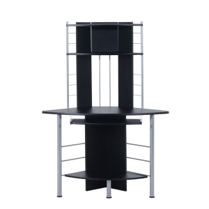 HOMCOM 62" Arch Corner Computer Desk with Printer Hutch and Storage Shelf - Black
