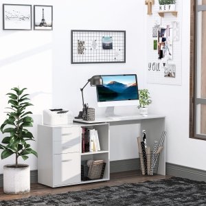 HOMCOM L-Shaped Desk, Computer Corner Desk with Storage Shelf, Drawer, PC Table Home Office Workstation, White