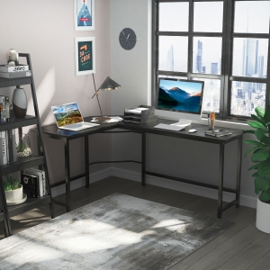 Vinsetto 66 Inch L-Shaped Computer Desk Large Size Corner Table PC Laptop Study Workstation, for Home Office, Black