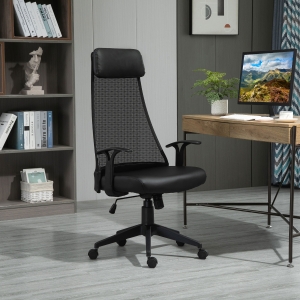 Vinsetto Executive Office Chair Mesh Faux Leather High Back Swivel Computer Desk Chair (Black)
