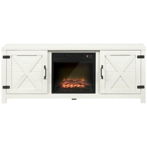 HOMCOM Electric Fireplace TV Stand for TV's up to 60" Flat Screen, Living Room Media Entertainment Console with Doors, Adjustable Storage Shelves, White
