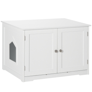 PawHut Cat Litter Box Enclosure with Adjustable Partition, Cat Washroom Side Table with Cat Hole, Hidden Litter Box with Double Magnetic Doors, for Indoor Use, White
