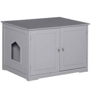 PawHut Cat Litter Box Enclosure with Adjustable Partition, Cat Washroom Side Table with Cat Hole, Hidden Litter Box with Double Magnetic Doors, for Indoor Use, Dark Grey