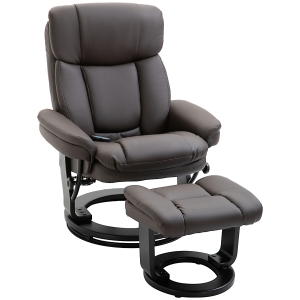 HOMCOM PU Leather Massage Recliner Chair with Ottoman, 10 Point Vibration Swiveling Armchair, Brown