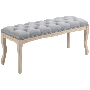 HOMCOM 43" Upholstered Entryway Bench, Linen Fabric Ottoman Stool with Button Tufted Seat, and Rubber Wood Legs, Grey