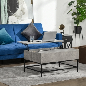 HOMCOM Lift Top Coffee Table with Hidden Storage Compartment Lift Tabletop Center Table for Living Room, Grey
