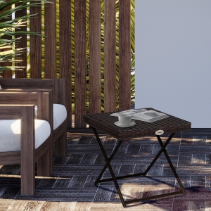 Outsunny Patio Wicker Coffee Table, Outdoor PE Rattan Garden Folding Side Table, 15.75"x15.75"x15.75", Brown