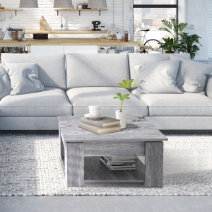 HOMCOM Modern Coffee Table with Storage Shelf, Square Cocktail Table, Center Table for Living Room, Grey