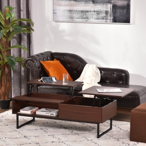 HOMCOM Modern Lift Top Coffee Table with Hidden Storage Compartment and Metal Frame, Center Table for Living Room, Brown