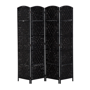 HOMCOM 6' Tall Wicker Weave 4 Panel Room Divider Wall Divider, Black
