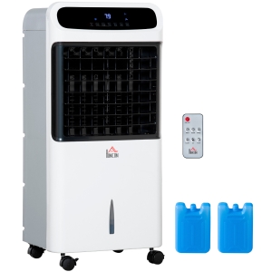 HOMCOM 32" Mobile Air Cooler, 3-In-1 Evaporative Ice Cooling Fan Water Conditioner Humidifier Unit with Remote, Timer, Oscillating, LED Display, 3.2gal Water Tank for Home Office Bedroom