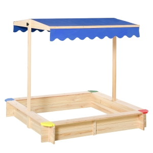 Outsunny Kids Wooden Cabana Sandbox Children Outdoor Backyard Playset w/ Bench Canopy