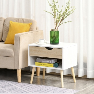 HOMCOM Set of 2 Bedside Table with Drawer and Shelf, Modern Nightstand, End Table for Bedroom, Living Room