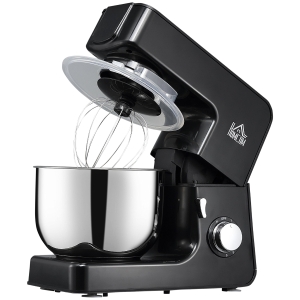HOMCOM 6Qt Stand Mixer with 6+1P Speed, 600W and Tilt Head, Kitchen Electric Mixer with Stainless Steel Beater, Dough Hook and Whisk for Baking Bread, Cakes and Cookies, Black