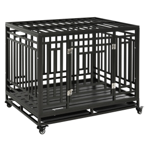 PawHut 41'' Strong Pet Dog Crate Mobility Cage w/ Playpen Metal & Removeable Tray