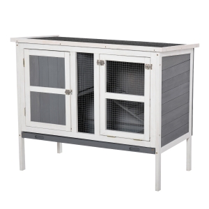 PawHut Rabbit Hutch Elevated with Slide-Out Tray & Openable Top 40" x 22" x 34", Grey