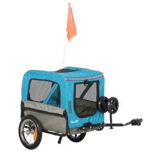 Aosom 2-In-1 Dog Bike Trailer, Pet Trolley Cart with 360 Swivel Quick-release Wheel, Bicycle Wagon with Reflectors, Cargo Carrier Attachment with Flag for Travel, Blue