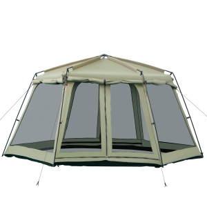 Outsunny 10 Person Camping Tent with Steel Frame, 4 Windows, 2 Doors, Portable Carry Bag
