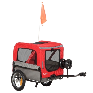 Aosom 2-In-1 Dog Bike Trailer, Pet Trolley Cart with 360 Swivel Quick-release Wheel, Bicycle Wagon with Reflectors, Cargo Carrier Attachment with Flag for Travel, Red