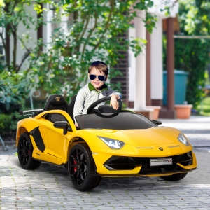 Aosom Compatible 12V Battery-powered Kids Electric Ride On Car Toy with Parental Remote Control Music Lights Bluetooth Suspension Wheels for 3-8 Years Old Yellow