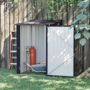 Outsunny 3.3' x 3.4' Lean-to Garden Storage Shed, Outdoor Galvanized Steel Tool House with Lockable Door for Patio Garden Backyard Lawn