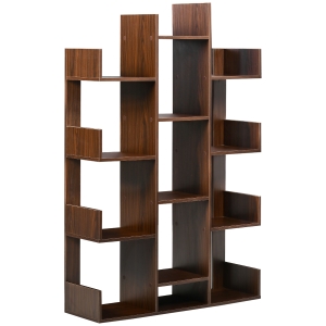 HOMCOM Tree Bookshelf, Modern Freestanding Bookcase with 13 Open Shelves, Display Unit, Brown