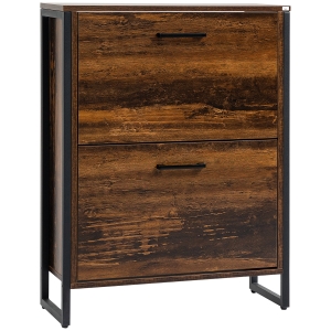 HOMCOM Shoe Cabinet with 2 Flip Doors, Slim 2-Drawer Shoe Cupboard with Adjustable Divider and Open Compartment for 12 Pairs of Shoes, Entryway Storage Unit, Rustic Brown