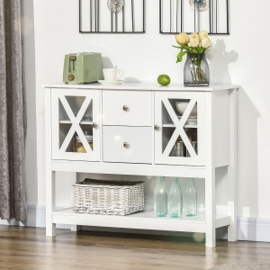 HOMCOM Modern Sideboard, Glass Door Buffet Cabinet with Storage Drawers, and Adjustable Shelves, Console Table for Living Room, Kitchen, Entryway, White