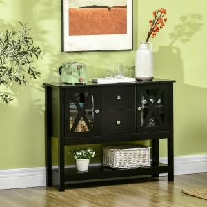 HOMCOM Modern Sideboard, Glass Door Buffet Cabinet with Storage Drawers, and Adjustable Shelves, Console Table for Living Room, Kitchen, Entryway, Black