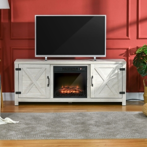 HOMCOM Electric Fireplace TV Stand for TV's up to 60" Flat Screen, Living Room Media Entertainment Console with Doors, Adjustable Storage Shelves, White