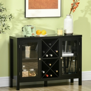 HOMCOM Modern Kitchen Sideboard, Buffet Cabinet with Removable Wine Rack, Tempered Glass Door Cabinet and Adjustable Shelves for Living Room, Kitchen, Entryway, Black