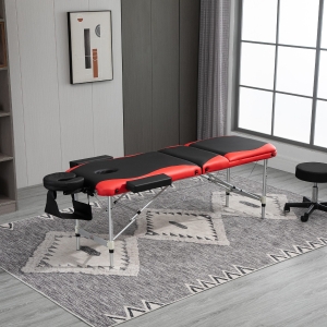 HOMCOM 73" 3 Section Foldable Massage Table Professional Salon Spa Facial Couch Bed (Black/Red)