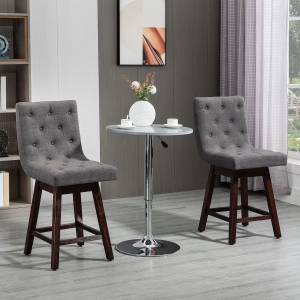 HOMCOM Bar Stools Set of 2, Swivel Bar Chairs, 25.5" High Fabric Tufted Breakfast Barstools for Kitchen Counter, Dark Grey