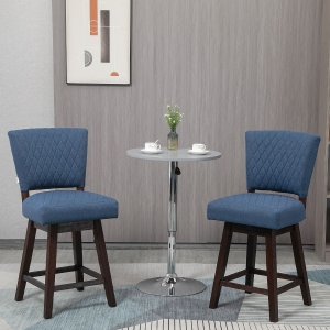 HOMCOM Swivel Bar Stools Set of 2, Counter Height Barstools with Back, Rubber Wood Legs and Footrests, for Kitchen Dining Room Pub, Dark Blue