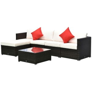 Outsunny 6 Piece Outdoor Rattan Patio Sets PE Rattan Wicker Sofa Sectional Furniture Set
