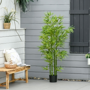 HOMCOM 5FT Artificial Bamboo Tree Faux Decorative Plant in Nursery Pot for Indoor Outdoor Décor
