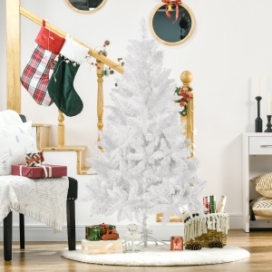 HOMCOM Artificial Christmas Tree with Pine Realistic Branches, Auto Open, for Indoor Decoration, White