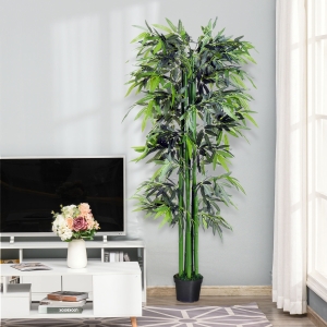 Outsunny 6FT Artificial Bamboo Tree Fake Decorative Plant with Nursery Pot for Indoor Outdoor Décor