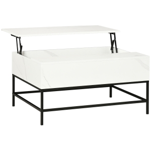 HOMCOM Modern Lift Top Coffee Table with Hidden Storage Compartment and Metal Legs for Living Room, Home Office, White