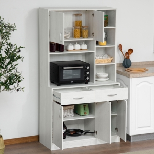 HOMCOM 71" Kitchen Hutch with Storage Cabinet, Modern Buffet with Hutch, Cupboard with Drawers for Living Dining Room, Ash White
