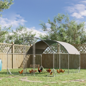 PawHut Galvanized Large Metal Chicken Coop Cage Walk-in Enclosure Poultry Hen Run House Playpen Rabbit Hutch with Cover for Outdoor Backyard 9.2' x 12.5' x 6.5' Silver