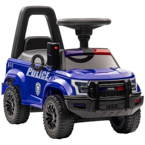 Aosom Kids Ride On Sliding Car with Hidden Under Seat Storage, Ride On Police Car for Toddler with Megaphone, Anti Dumping Device, Removable Backrest, Foot-to-Floor Design, Aged 18-60 Months, Blue