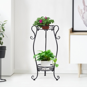 Outsunny 2 Shelf Flower Pot Stand 2-Tier Freestanding Plant Display Rack Indoor Outdoor Metal Easy to clean porch, patio, backyard