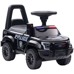 Aosom Kids Ride On Sliding Car with Hidden Under Seat Storage, Ride On Police Car for Toddler with Megaphone, Anti Dumping Device, Removable Backrest, Foot-to-Floor Design, Aged 18-60 Months, Black