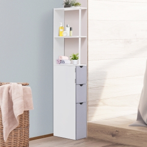 HOMCOM Tall Bathroom Storage Cabinet Scrolled Cupboard Drawer with Open Shelves Space Saving Design