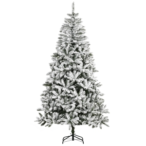 HOMCOM 7.5' Tall Unlit Snow Flocked Pine Artificial Christmas Tree with Realistic Branches, Green