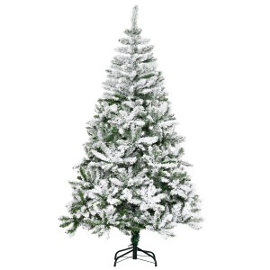 HOMCOM 6' Tall Unlit Snow Flocked Pine Artificial Christmas Tree with Realistic Branches, Green