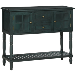HOMCOM Vintage Console Table with 2 Drawers and Cabinets, Retro Sofa Table for Entryway, Living Room and Hallway, Vintage Blue