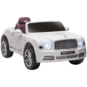 Aosom 12V Bentley Mulsanne Licensed Electric Ride On Car with Parent Control, Battery Powered Car with LED Lights, MP3, Horn, Music, 2 Motors, for 37-72 Months, White